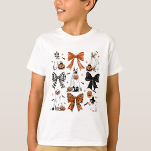 Coquette Bow Cute Ghost Dogs Halloween Pumpkin Spo T-Shirt