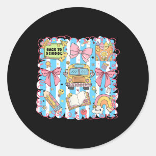 Coquette Bow Cute School Bus Girly Student Back To Classic Round Sticker