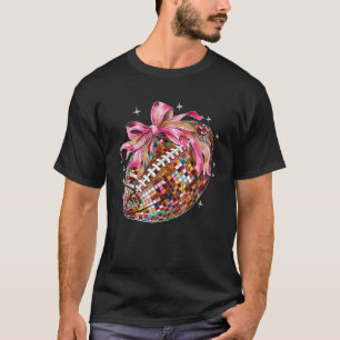Coquette Bow Disco Funny Football Game Day Touchdo T-Shirt