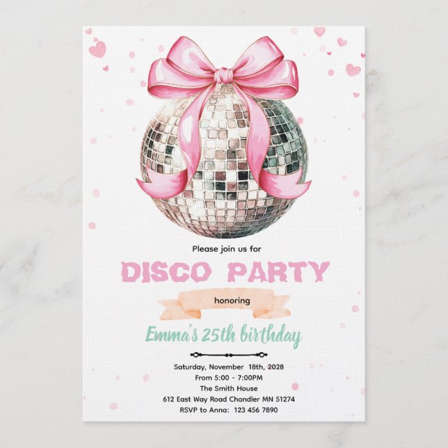 Coquette Bow Disco Party Invitation (Front)