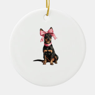 Coquette Bow Doberman Dog Mum Girl Pink Ceramic Tree Decoration