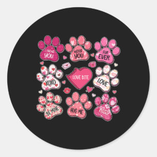 Coquette Bow Dog Paw Print Heart Valentine Dog Mom Classic Round Sticker