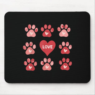 Coquette Bow Dog Paw Print Heart Valentine Dog Mum Mouse Mat