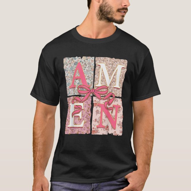 Coquette Bow Easter Boho Floral Easter Christian A T-Shirt (Front)