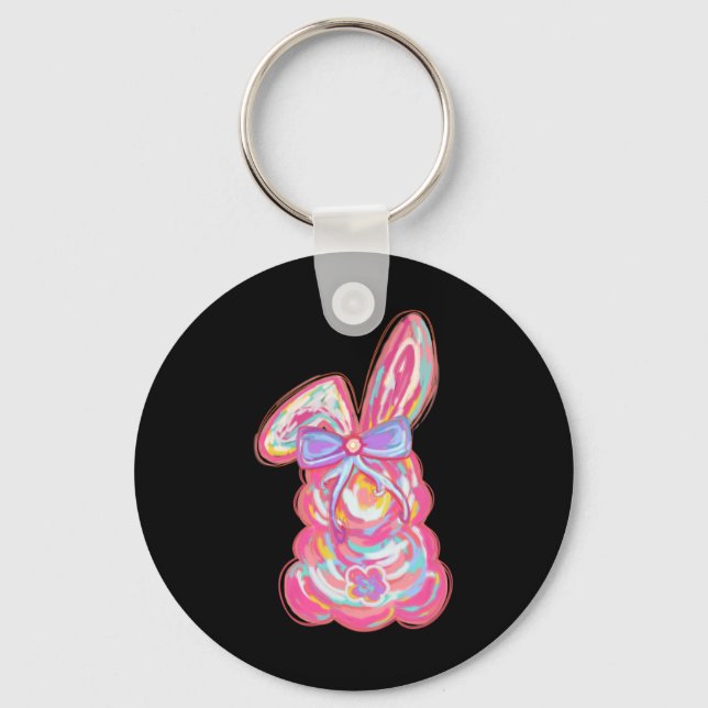 Coquette Bow Easter Brushstroke Pink Bunny For Tod Key Ring (Front)
