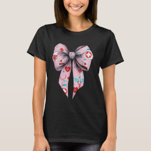 Coquette Bow ER Nurse Emergency Nurse Pink Ribbon T-Shirt