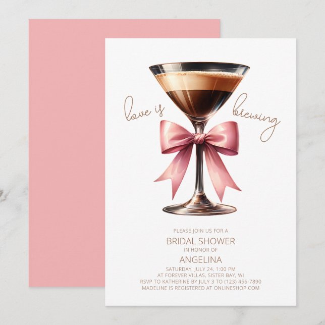 Coquette Bow Espresso Martini Bridal Shower  Invitation (Front/Back)