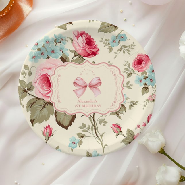 Coquette Bow Fancy ONE Girl 1st Birthday  Paper Plate (Creator Uploaded)