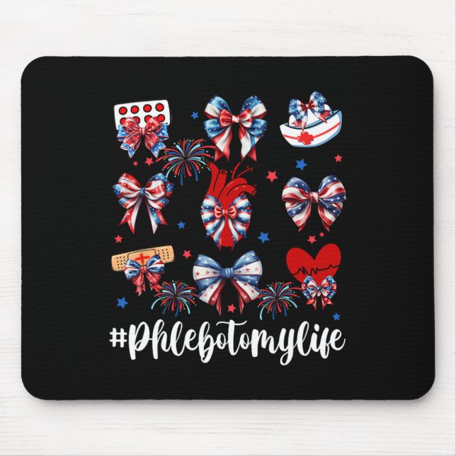 Coquette Bow Fireworks Phlebotomy Happy 4th Of Jul Mouse Mat (Front)