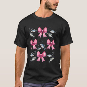 Coquette Bow Fishing Fisher Fish Hook Pink Ribbon T-Shirt