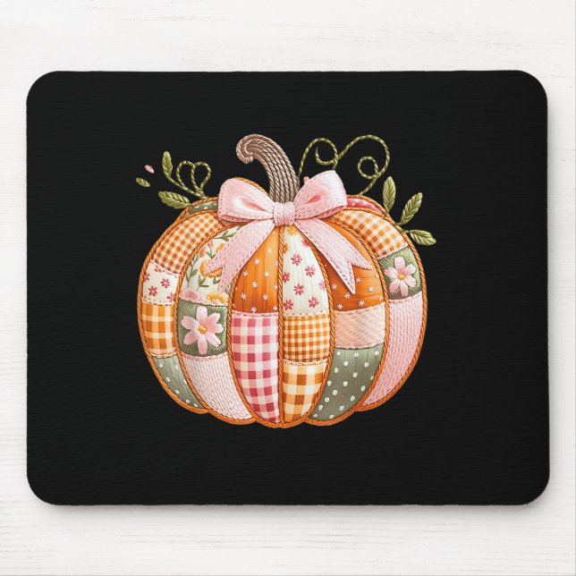 Coquette Bow Floral Patchwork Pumpkin Thanksgiving Mouse Mat (Front)