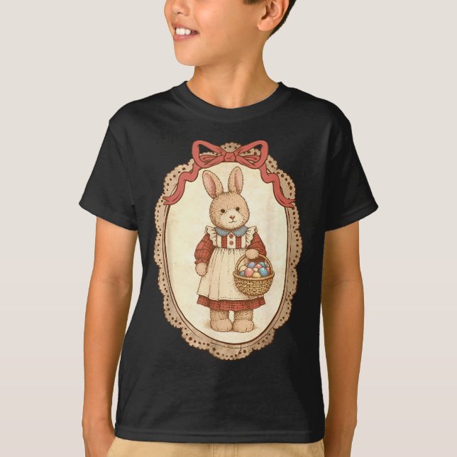 Coquette Bow Funny Bunny Eggs Rabbit Happy Easter  T-Shirt (Front)