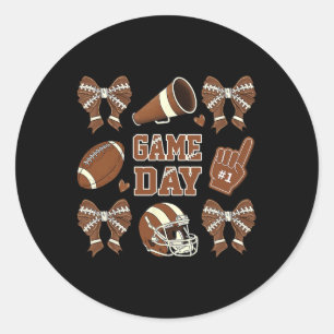 Coquette Bow Funny Football Lover Game Day Footbal Classic Round Sticker