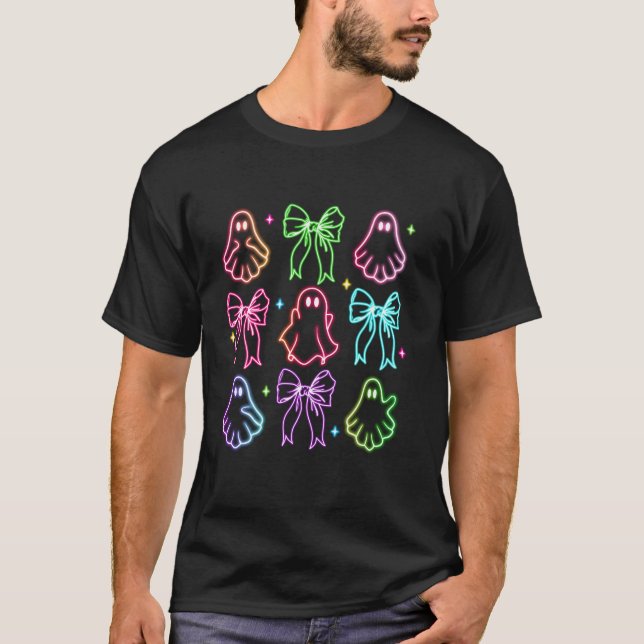 Coquette Bow Funny Ghost Trendy Spooky Season Hall T-Shirt (Front)