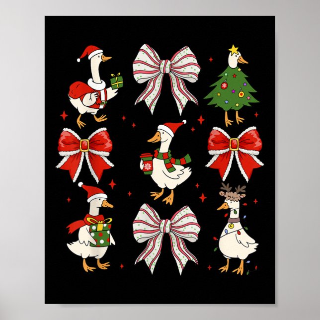 Coquette Bow Funny Goose Christmas Holiday Merry G Poster (Front)