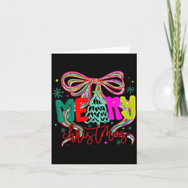 Coquette Bow Funny Merry Christmas Tree Cute Xmas  Card (Front)