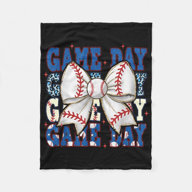 Coquette Bow Game Day Baseball Softball Funny Chee Fleece Blanket (Front)
