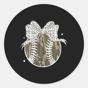 Coquette Bow Game Day Sell Softll Camouflage Cheer Classic Round Sticker