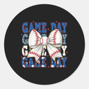 Coquette Bow Game Day Sell Softll Funny Cheer Mum Classic Round Sticker