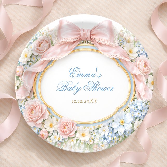 Coquette Bow Garden Girl Baby Shower Paper Plate (Creator Uploaded)