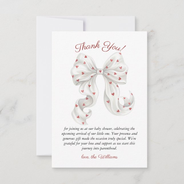 Coquette Bow Gender Neutral Baby Shower Thank You Card (Front)