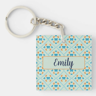 Coquette Bow Geometric Tile Soft Mint Lime Key Ring