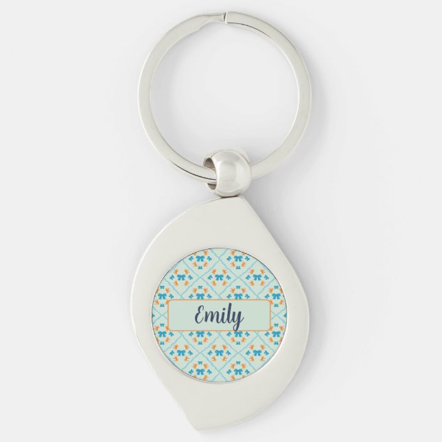 Coquette Bow Geometric Tile Soft Mint Lime Key Ring (Front)