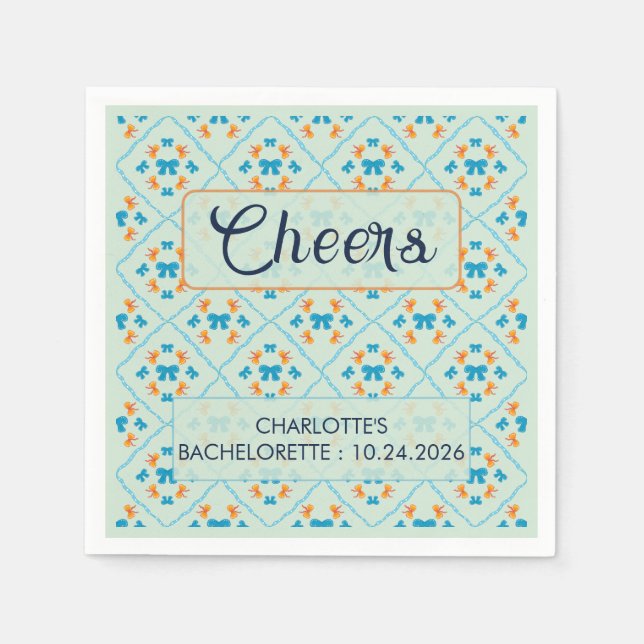 Coquette Bow Geometric Tile Soft Mint Lime Napkin (Front)