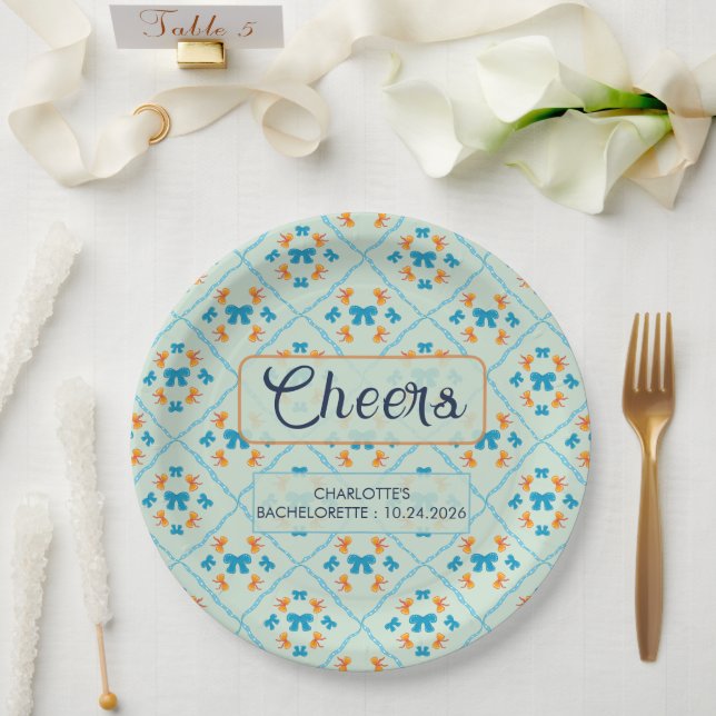 Coquette Bow Geometric Tile Soft Mint Lime Paper Plate (Wedding)