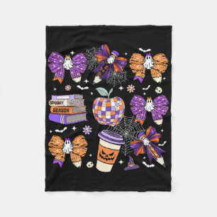 Coquette Bow Ghost Cute Halloween Teachers Women Fleece Blanket