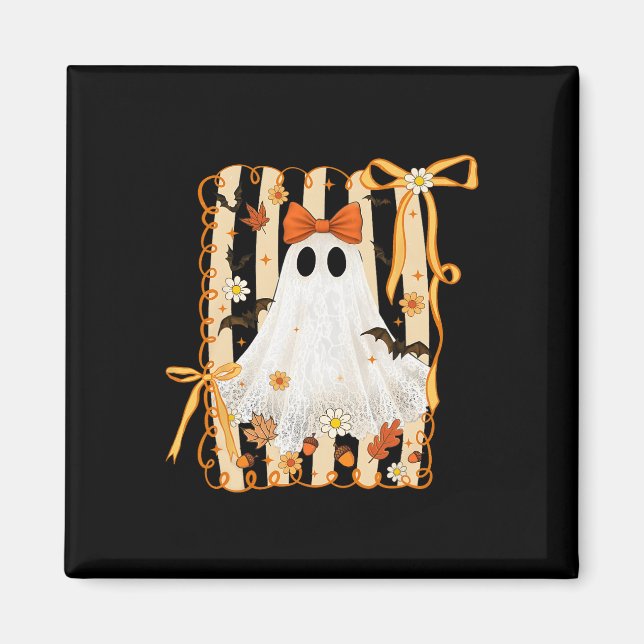 Coquette Bow Ghost Halloween Spooky Lace Ghost Gir Magnet (Front)