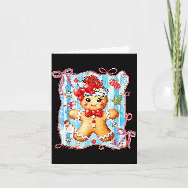 Coquette Bow Gingerbread Merry Christmas Xmas Paja Card (Front)
