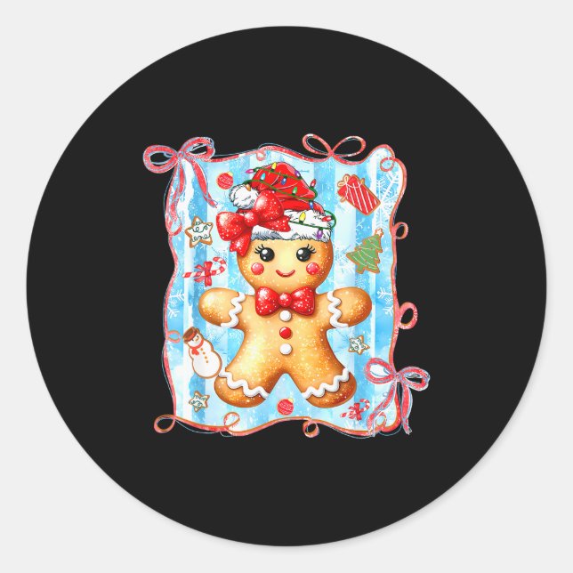 Coquette Bow Gingerbread Merry Christmas Xmas Paja Classic Round Sticker (Front)