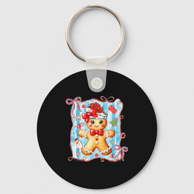 Coquette Bow Gingerbread Merry Christmas Xmas Paja Key Ring (Front)