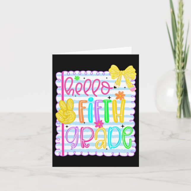 Coquette Bow Girly Hello Fifth Grade Teacher Back  Card (Front)