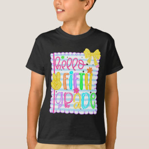 Coquette Bow Girly Hello Fifth Grade Teacher Back T-Shirt