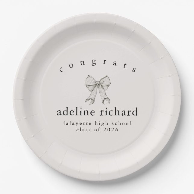 Coquette Bow Graduation Announcement Paper Plate (Front)