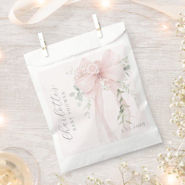 Coquette Bow Greenery Baby in bloom baby Shower Favour Bags (Clipped)