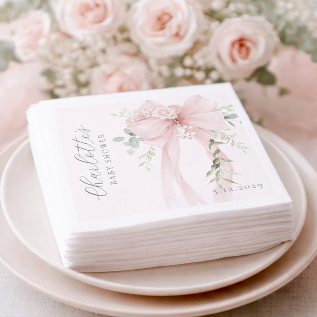 Coquette Bow Greenery Baby in bloom baby Shower Napkin (Creator Uploaded)