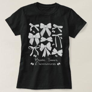 Coquette Bow Grey Ribbon Brain Tumour Awareness  T-Shirt