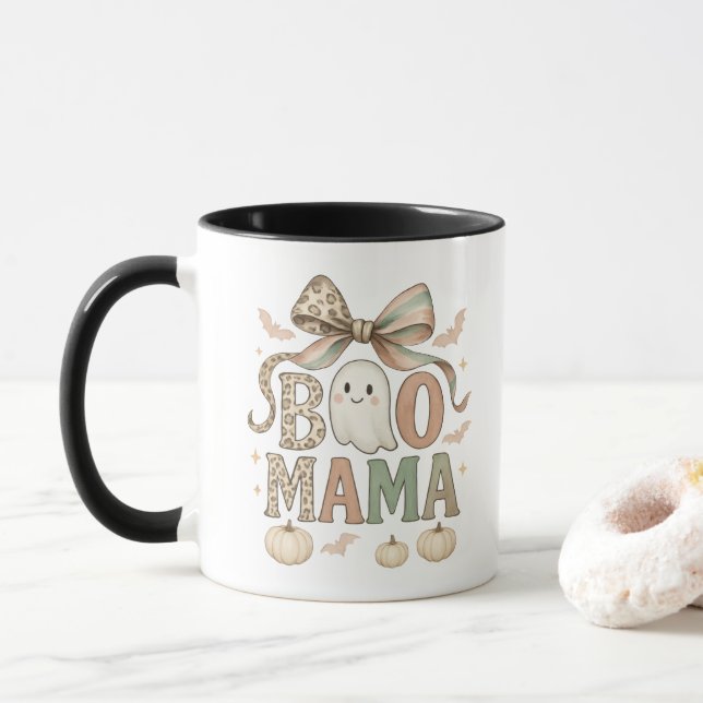 Coquette Bow Halloween Ghost Boo Mama Gift Mum Mug (With Donut)