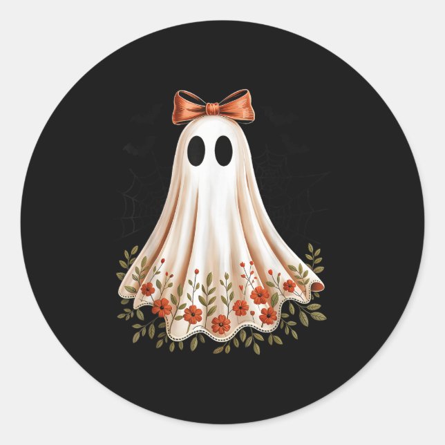 Coquette Bow Halloween Ghost Women Girls Kids Soky Classic Round Sticker (Front)