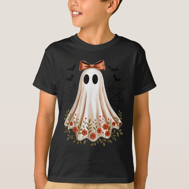 Coquette Bow Halloween Ghost Women Girls Kids Soky T-Shirt (Front)