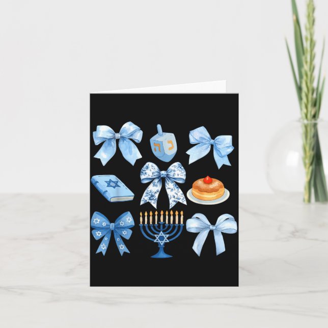 Coquette Bow Hanukkah Chanukah Pajama Latke Jewish Card (Front)