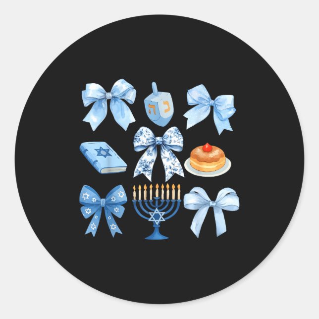 Coquette Bow Hanukkah Chanukah Pajama Latke Jewish Classic Round Sticker (Front)