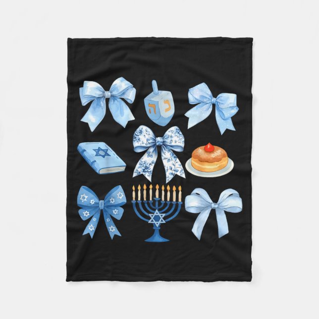 Coquette Bow Hanukkah Chanukah Pajama Latke Jewish Fleece Blanket (Front)