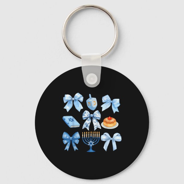 Coquette Bow Hanukkah Chanukah Pajama Latke Jewish Key Ring (Front)