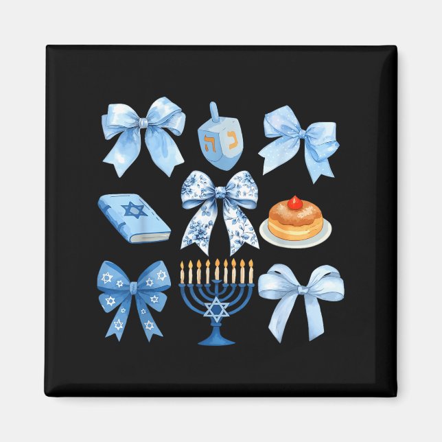 Coquette Bow Hanukkah Chanukah Pajama Latke Jewish Magnet (Front)