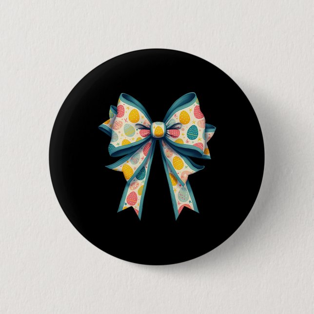 Coquette Bow Happy Easter Bunny Bow Pink Egg Easte 6 Cm Round Badge (Front)