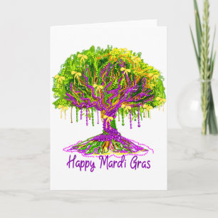 Coquette Bow Happy Mardi Gras Tree Beads Carnival  Card
